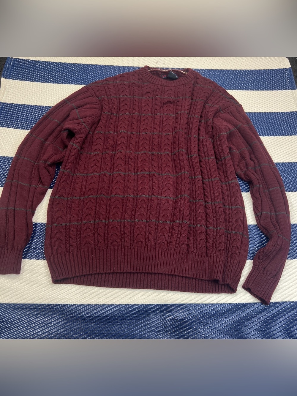 Men’s Burgundy Cable Knit Sweater Cozy Grandpa Core Pullover